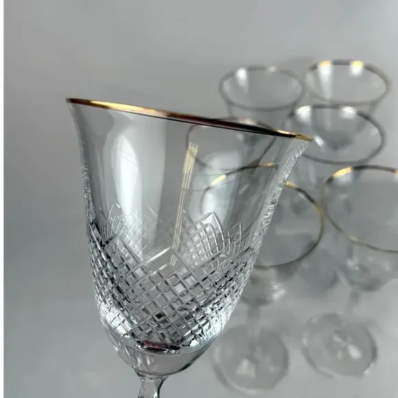 Mikasa Cut Crystal Cathay Choice Stem Water Wine Goblet Set Of 7 - Picture 4 of 6